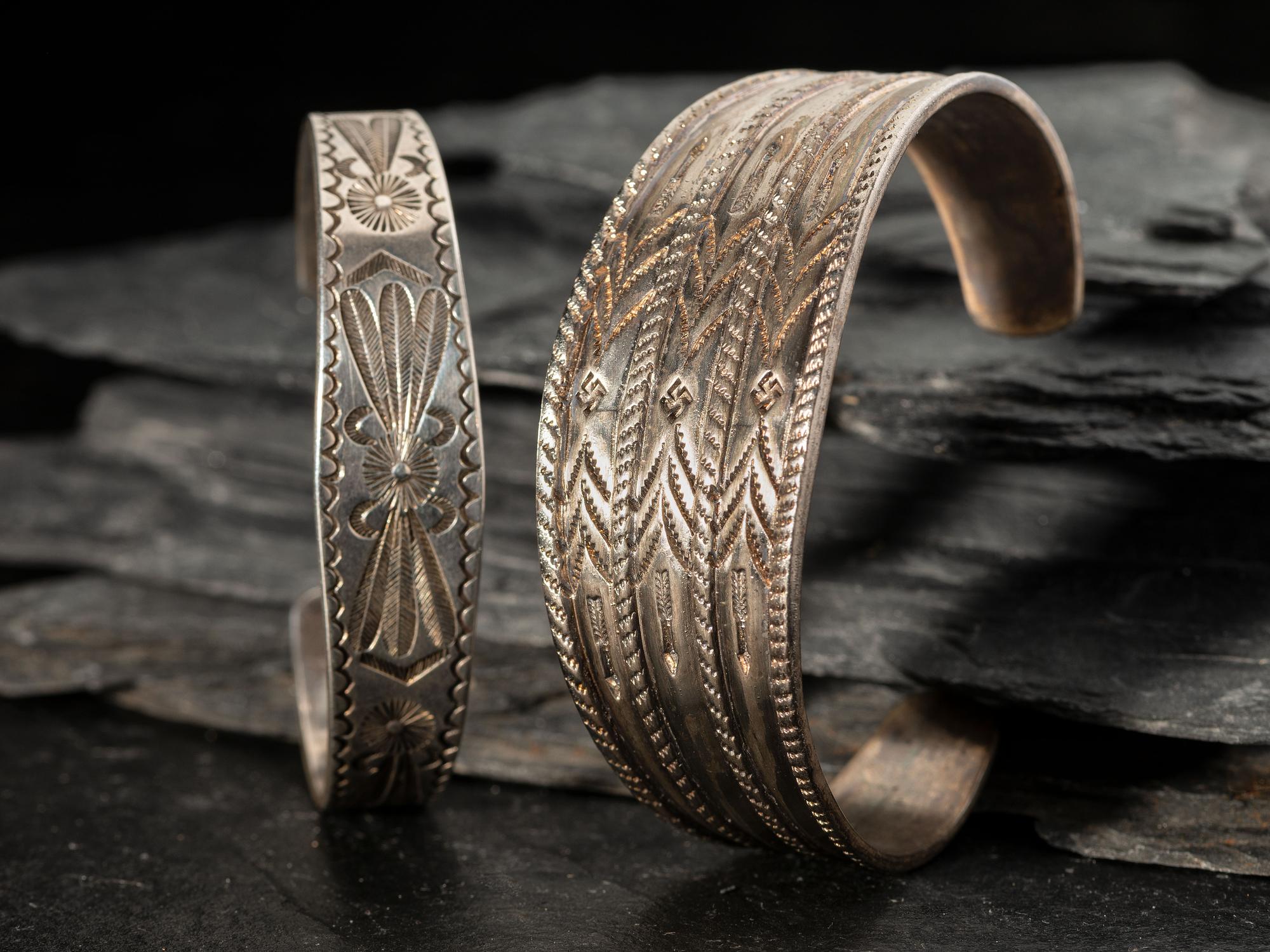 Pair of Navajo Stamped Silver Cuff Bracelets