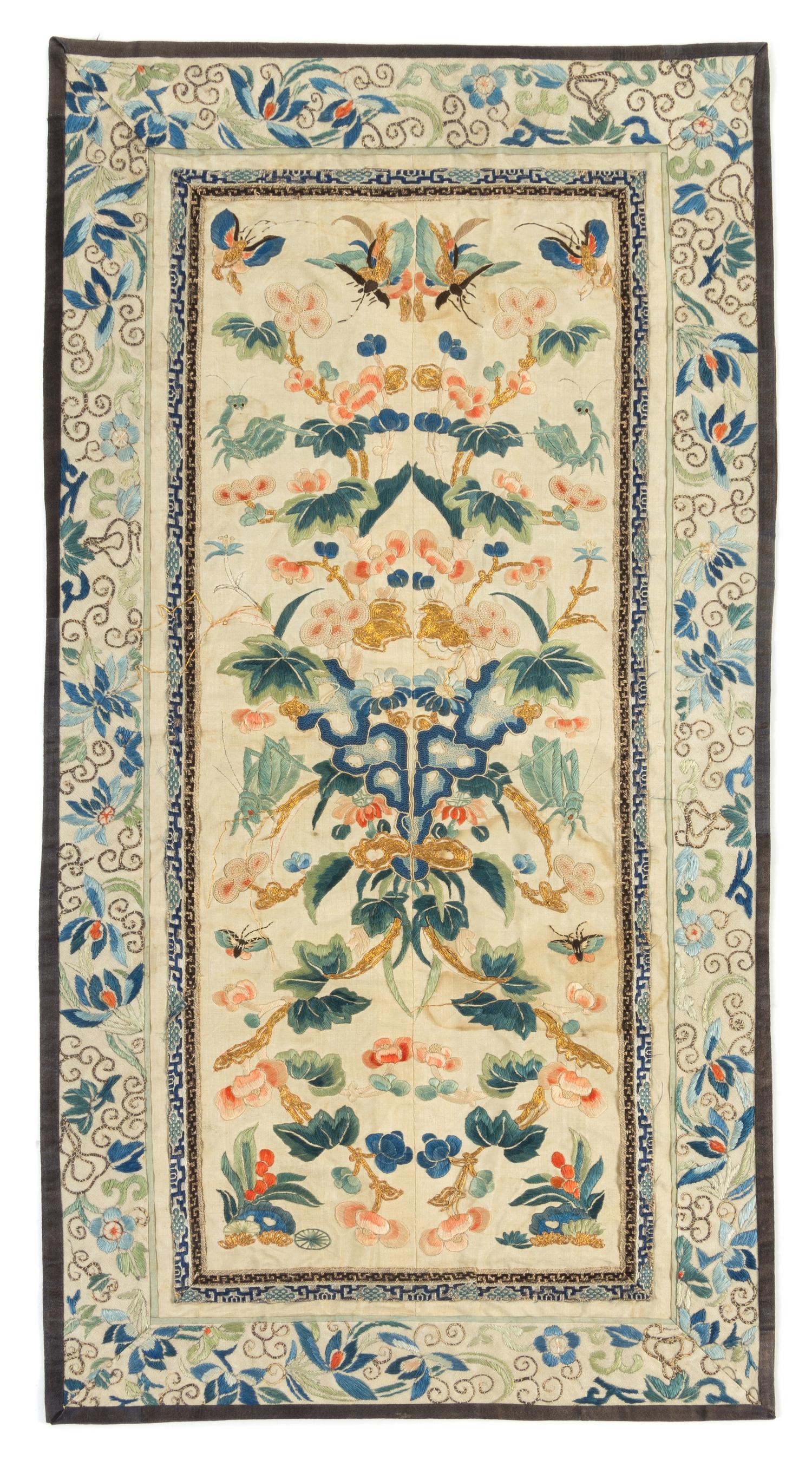 Eleven Chinese Embroidered Silk Panels Length of longest 31 inches. — LATE QING DYNASTY