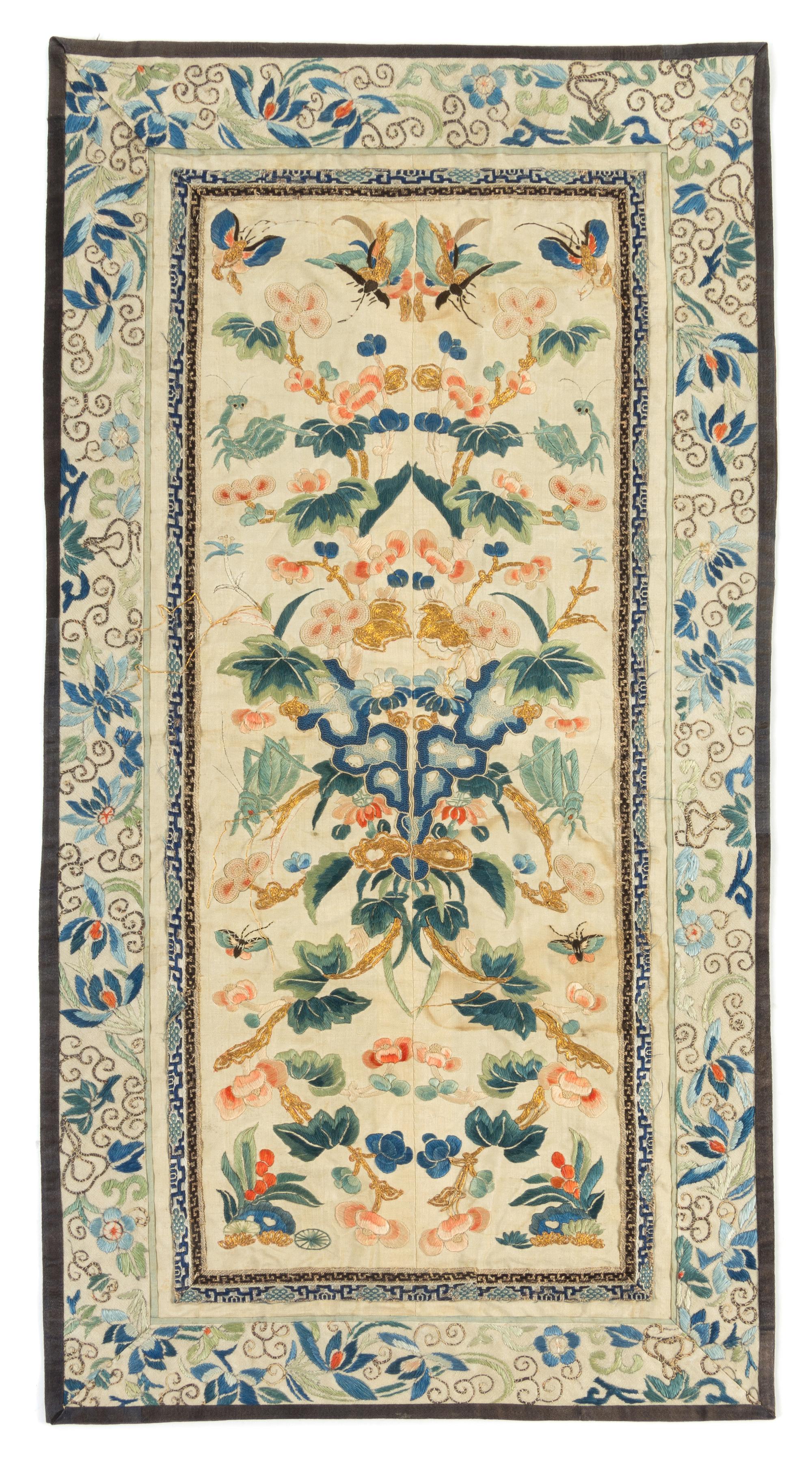 Eleven Chinese Embroidered Silk Panels Length of longest 31 inches. — LATE QING DYNASTY