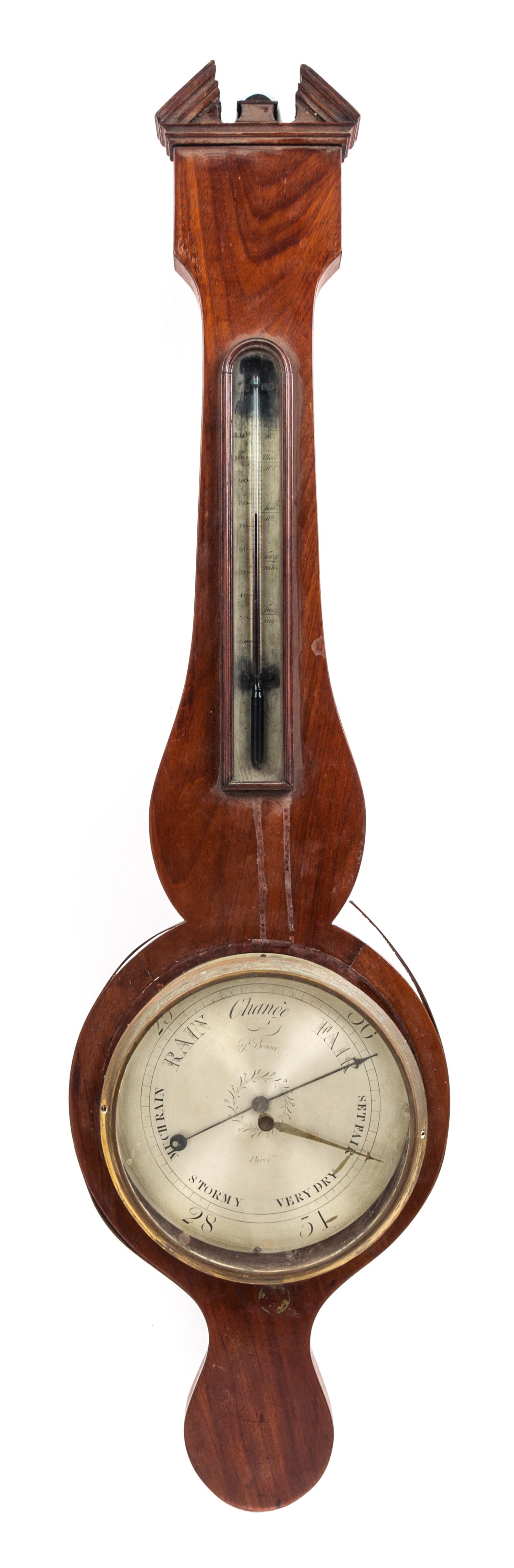 A Regency Mahogany Wheel Barometer Height 40 inches. — P. BORINI, BIRMINGHAM, FIRST QUARTER 19TH CENTURY