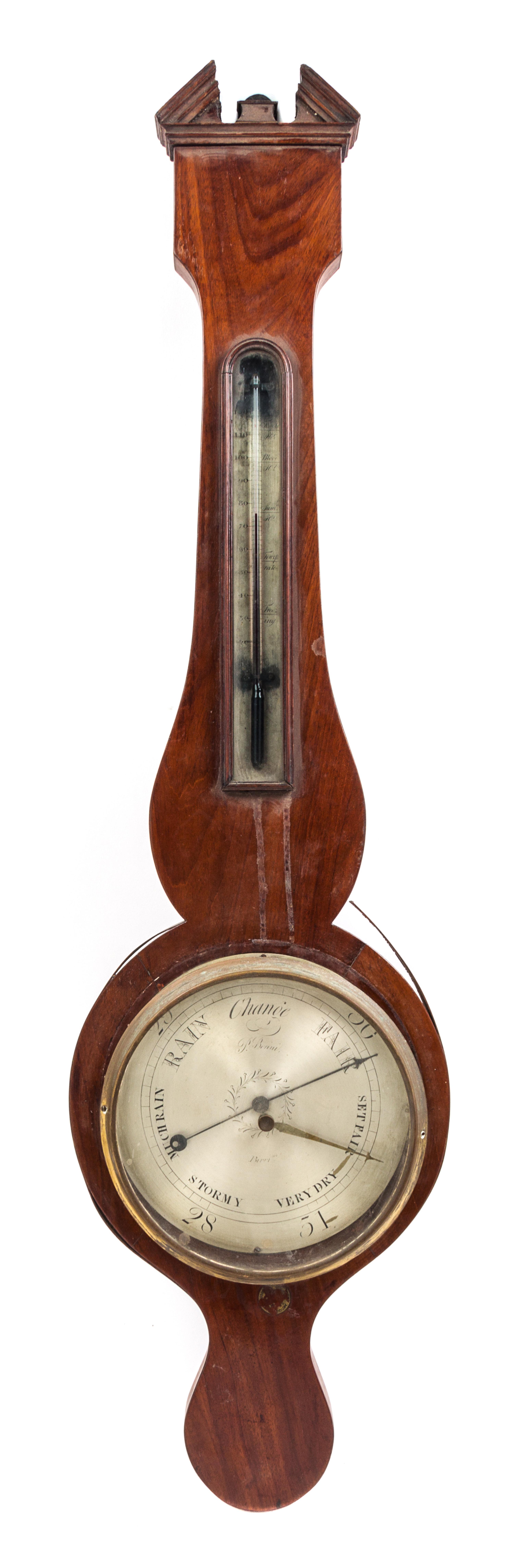 A Regency Mahogany Wheel Barometer Height 40 inches. — P. BORINI, BIRMINGHAM, FIRST QUARTER 19TH CENTURY