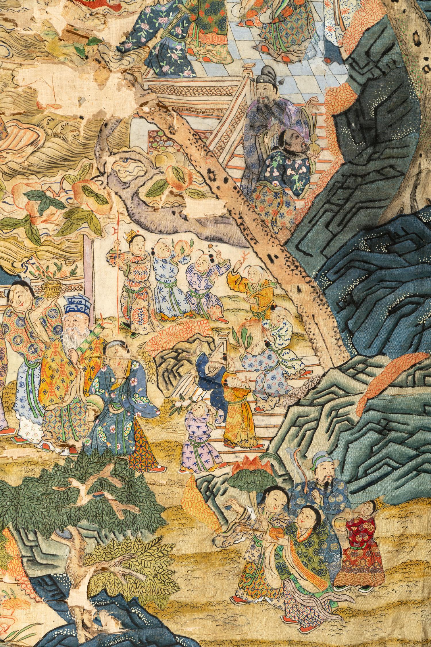 Two Large Chinese Kesi Woven Silk 'Immortal' Panels
