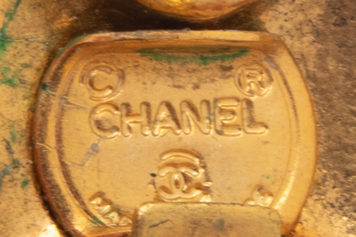 Chanel Gold-Tone Quilted Ear Clips with Rhinestones