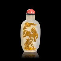 A Chinese Carved Agate "Horse and Attendant" Snuff Bottle