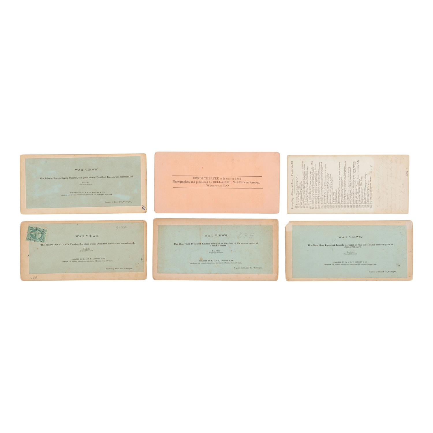 [Lincoln, Abraham] Group of Six Stereoviews related to Lincoln's Assassination