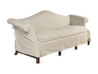 A George III Style Velvet Upholstered Camel Back Sofa
