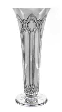 An American Silver Vase, Tiffany & Co., New York, NY, of trumpet form, the body and base worked with foliate, bell flower and geometric