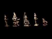 Five Indian Gilt Bronze Figures of Deities and Attendants