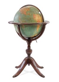 An American 18-Inch Floor Globe Height 40 1/2 x diameter of globe 18 inches. — WILLIAMS-PRIDHAM, LOS ANGELES, EARLY 20TH CENTURY