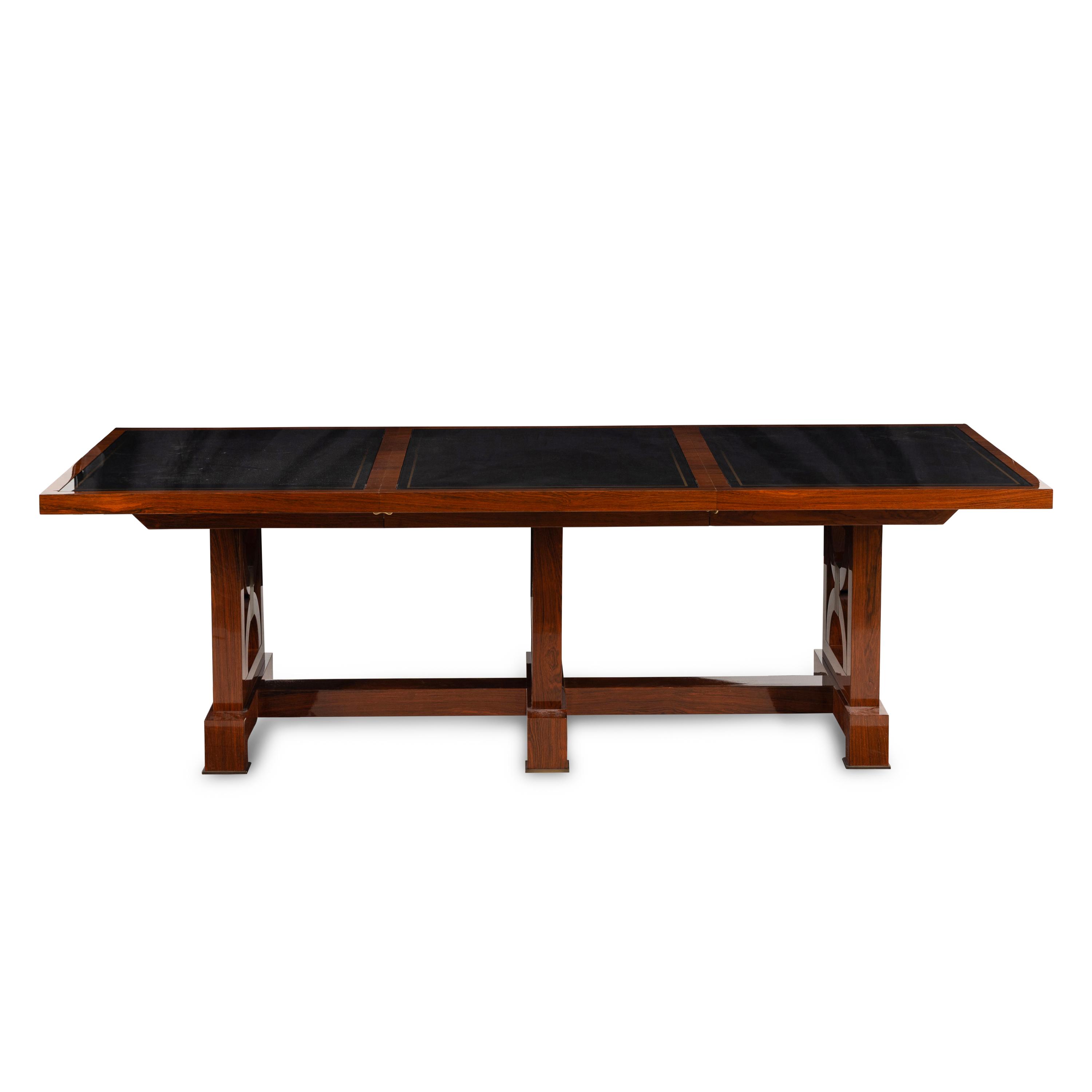 A Custom Rosewood and Églomisé-Top Extending Dining Table