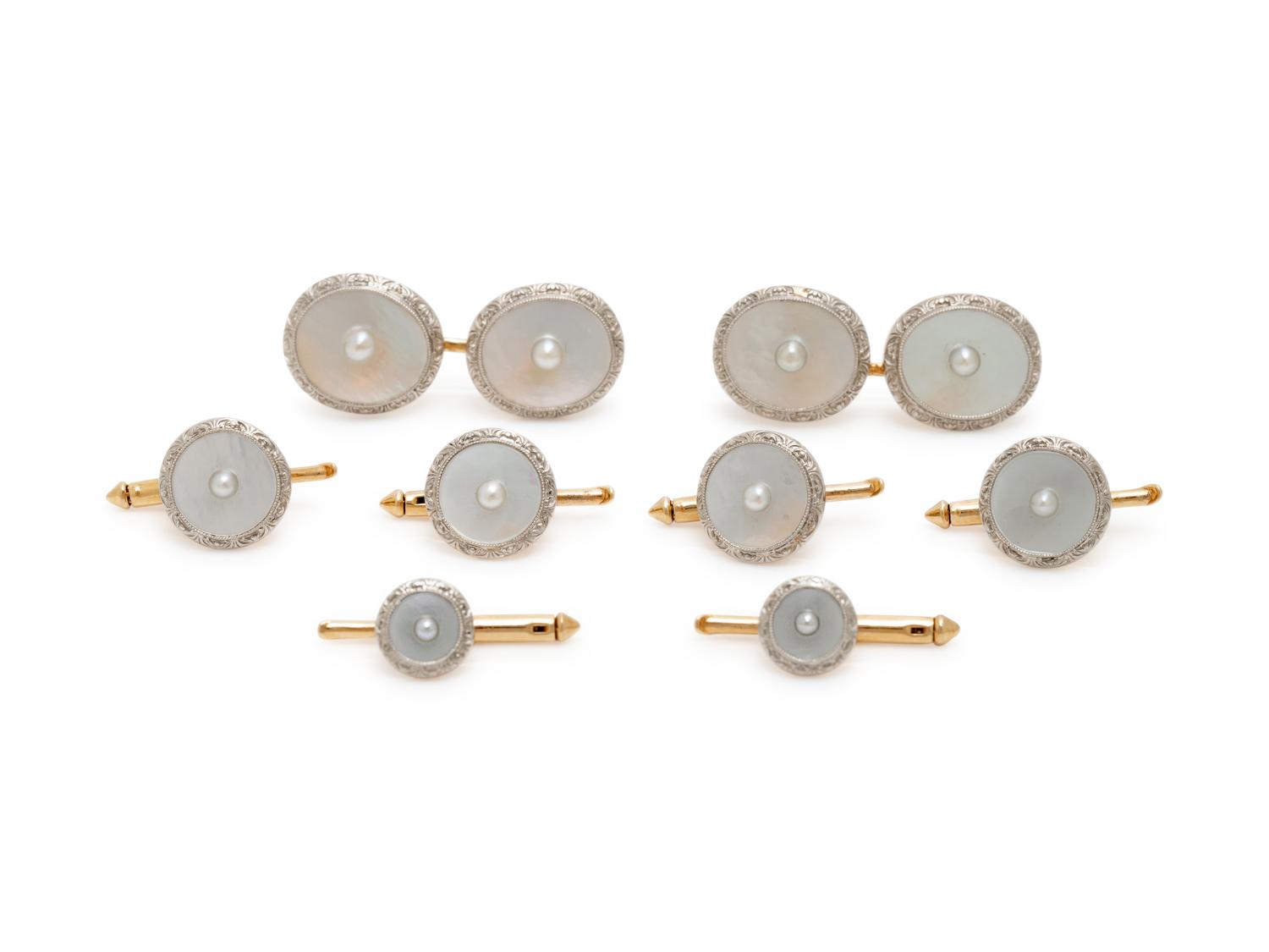 LARTER & SONS, MOTHER-OF-PEARL AND SEED PEARL DRESS SET