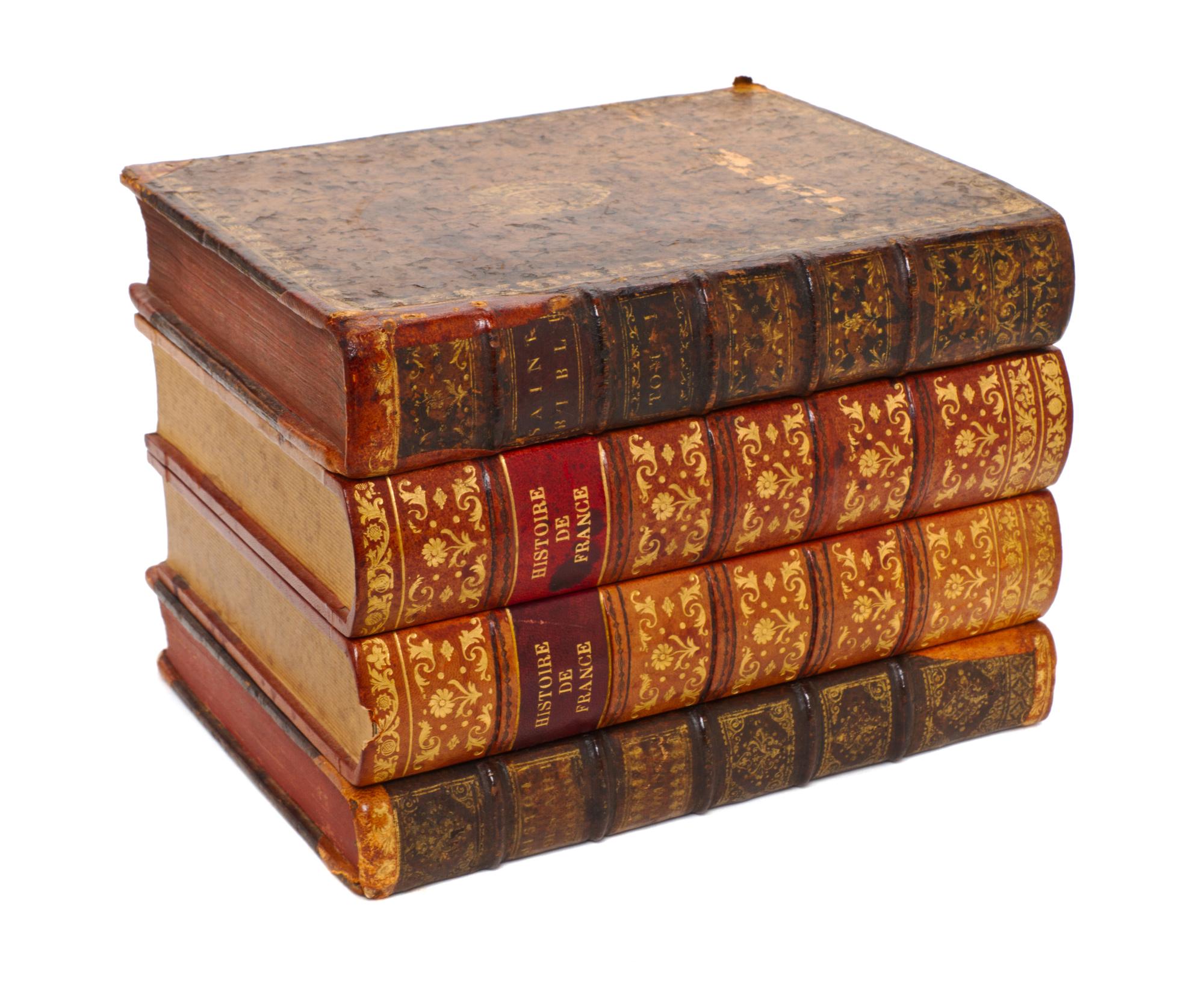 A French Book Form Decanter Set, Height 7 1/2 x width 10 1/8 x depth 8 inches.