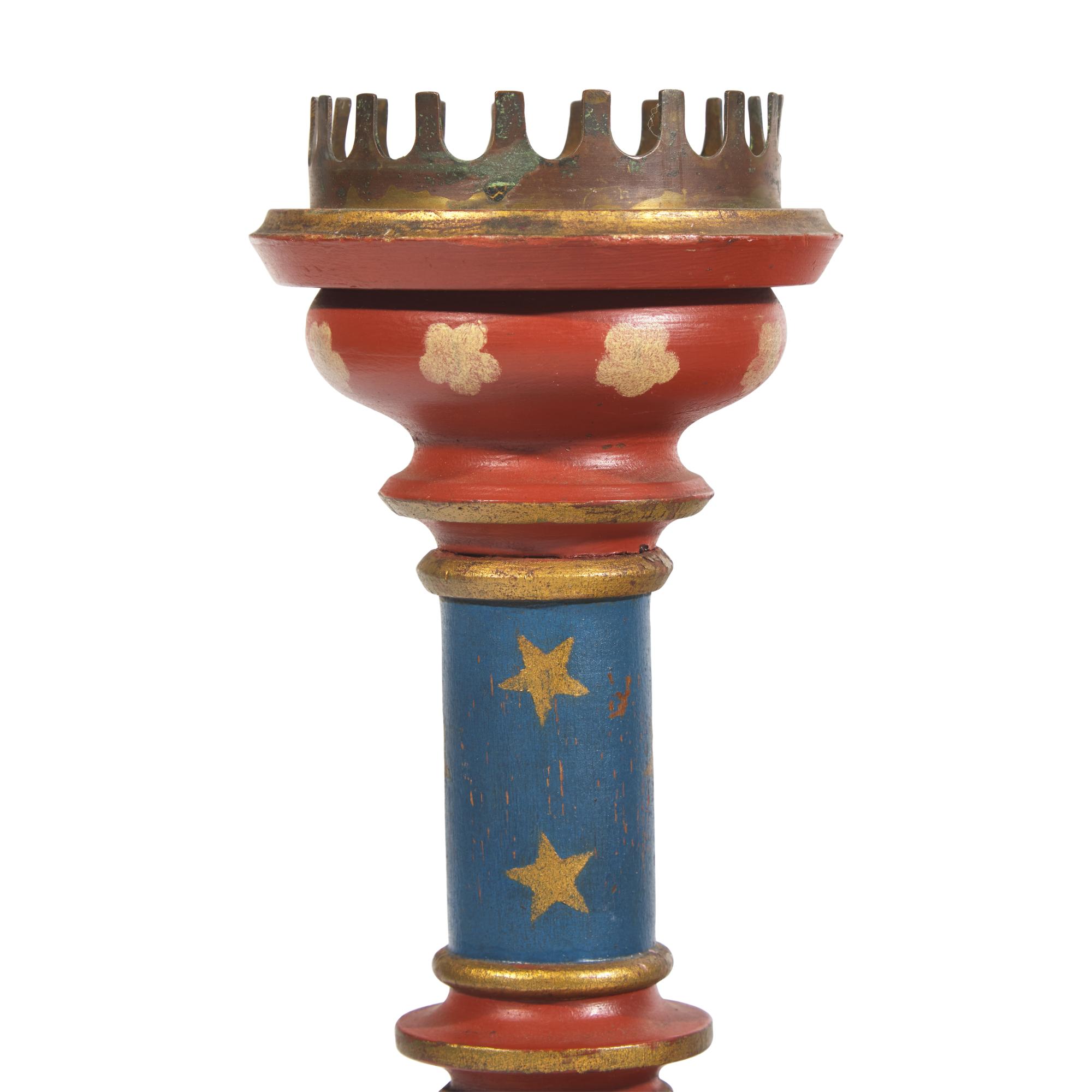 A Pair of Paint-Decorated and Parcel-Gilt Turned Candlesticks