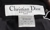 A Christian Dior Black Wool Coat with Fox Fur Trim, Size 6; Belt: 27"- 29" x 1".
