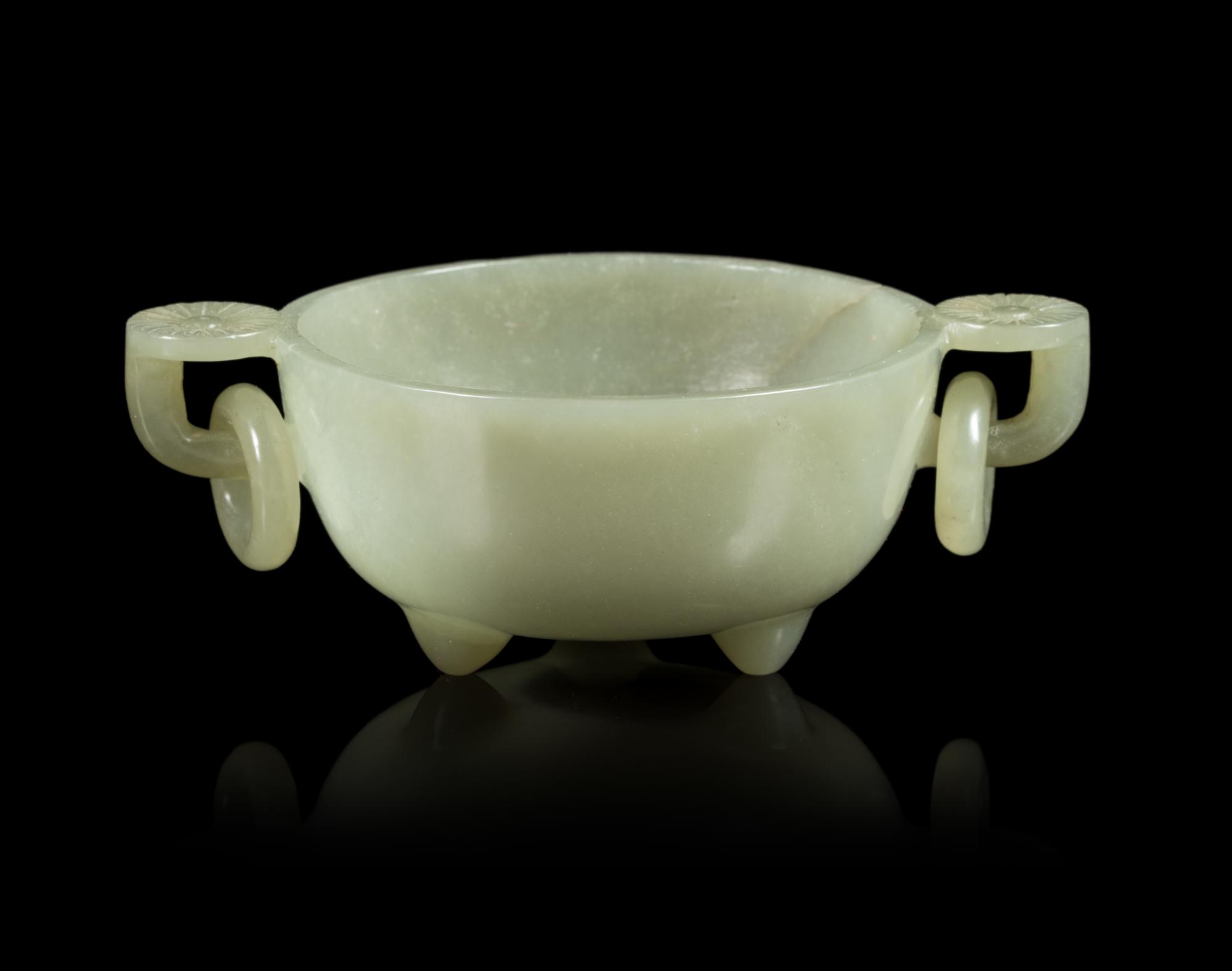 A Chinese Celadon Jade Double Handled Cup