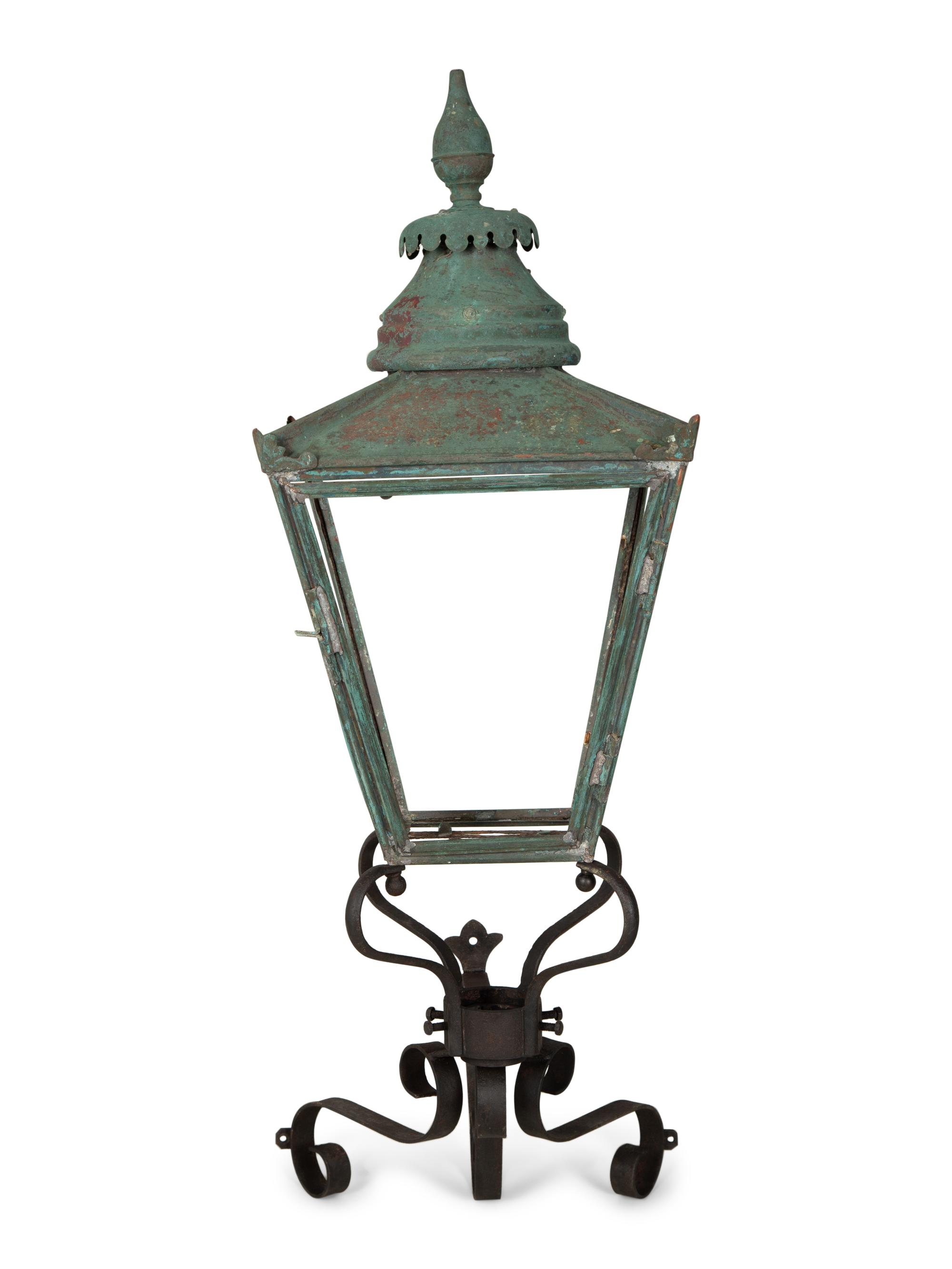 A Pair of Large Copper and Iron Wall Lanterns — Late 19th Century