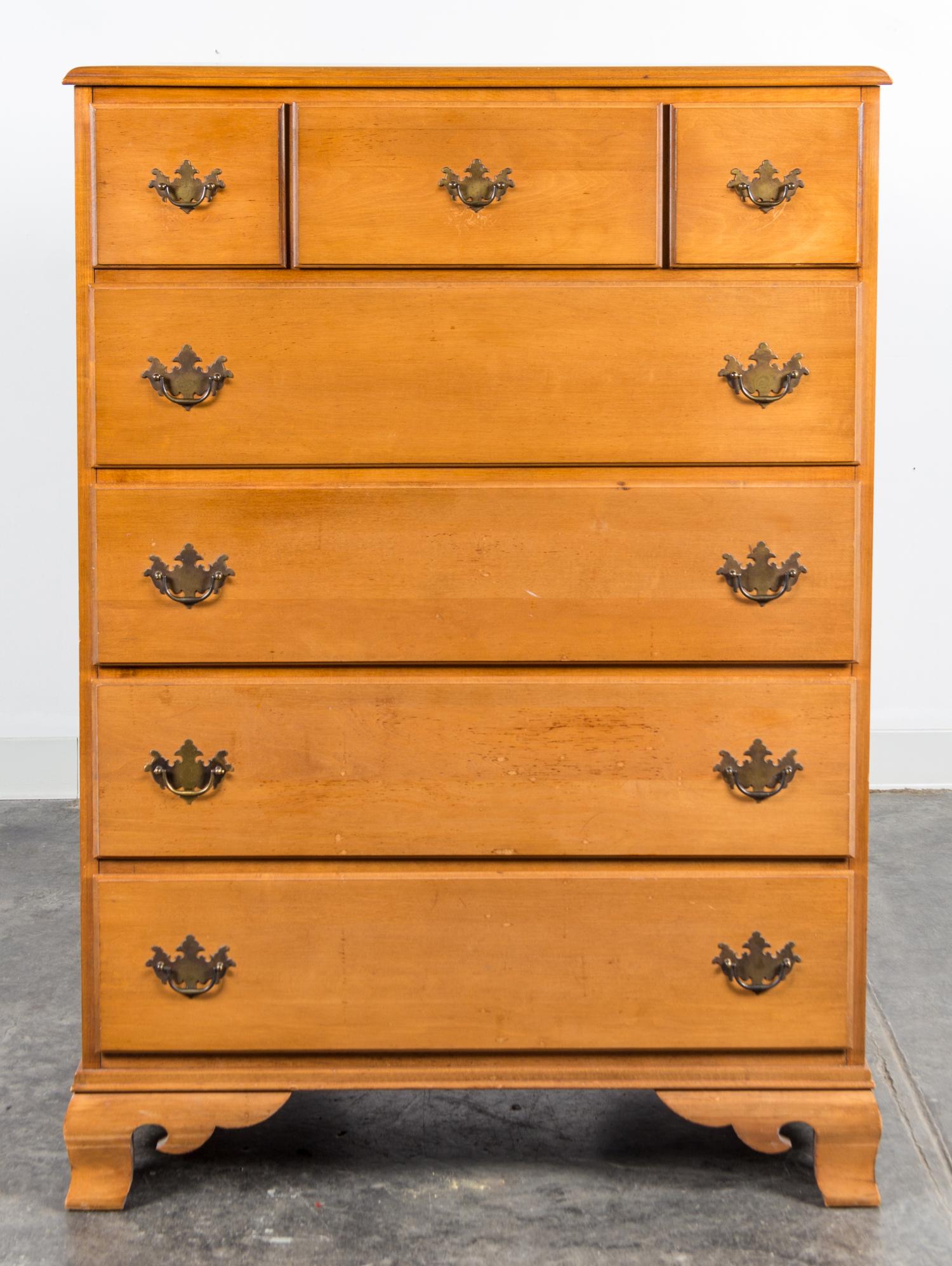 An American Maple Chest of Drawers Height 48 1/2 x width 35 x depth 21 inches.