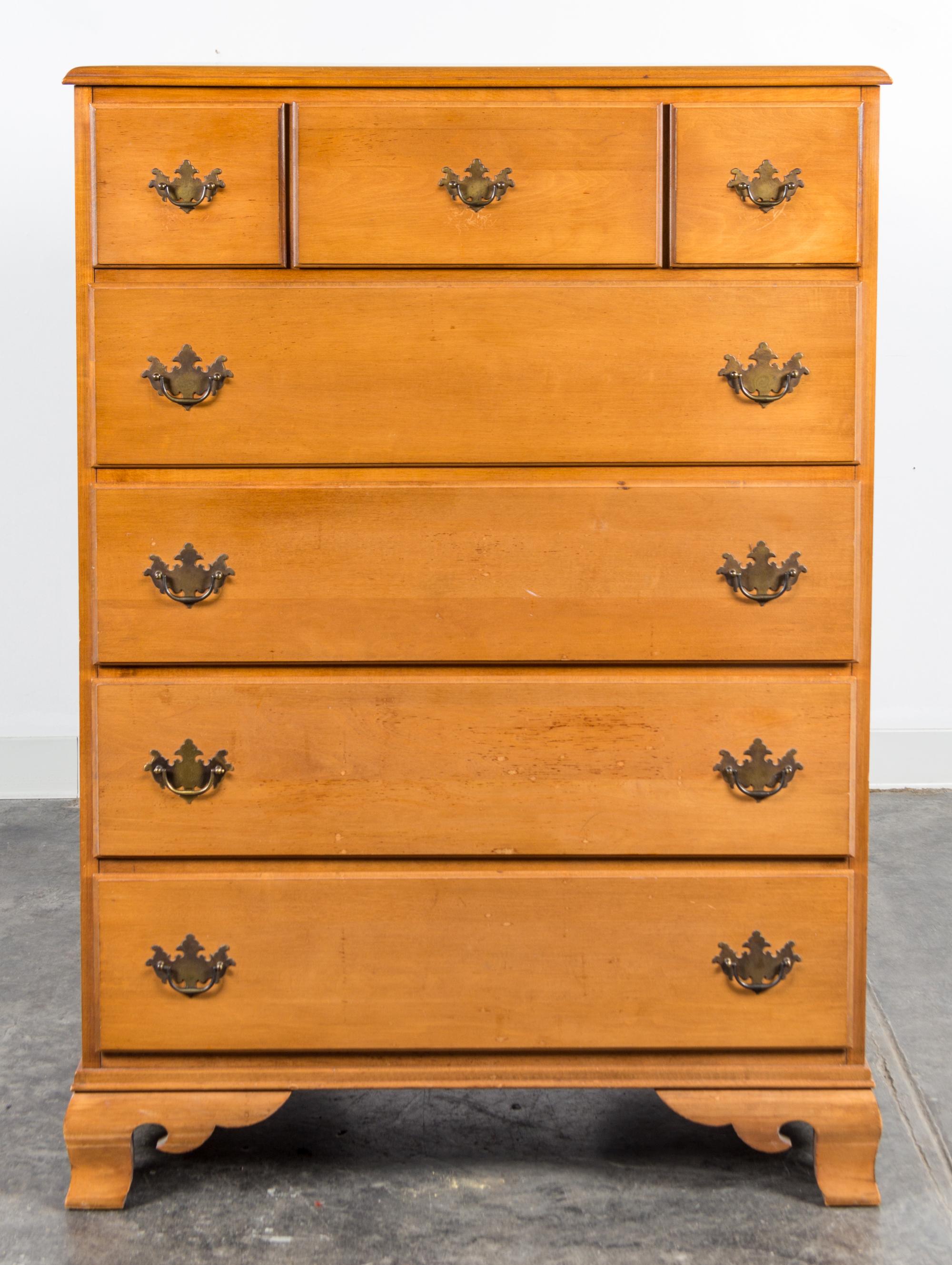 An American Maple Chest of Drawers Height 48 1/2 x width 35 x depth 21 inches.