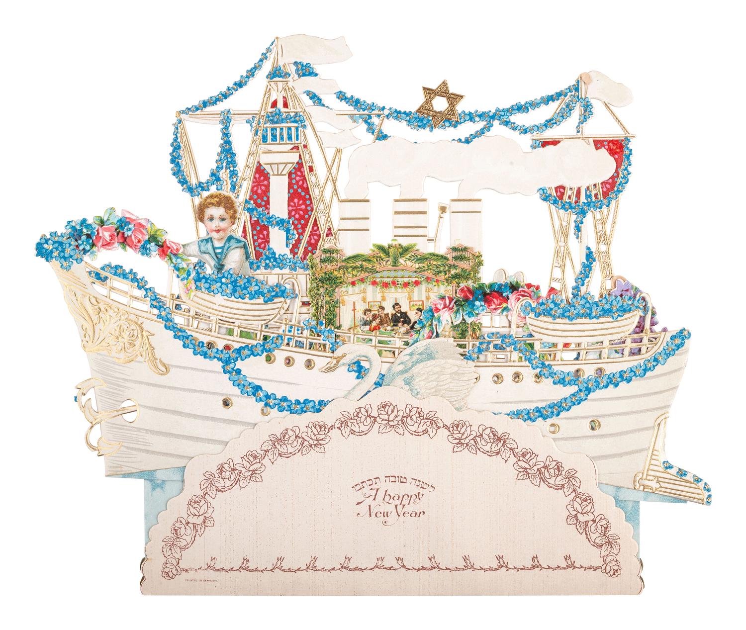 [JUDAICA]. A group of 2 Rosh Hashanah greeting cards in the form of boats. Printed in Germany.