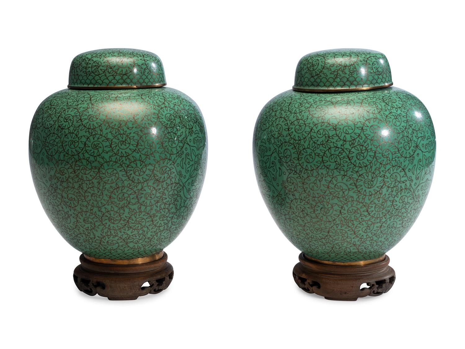A Pair of Chinese Export Cloisonné Enamel Ginger Jars