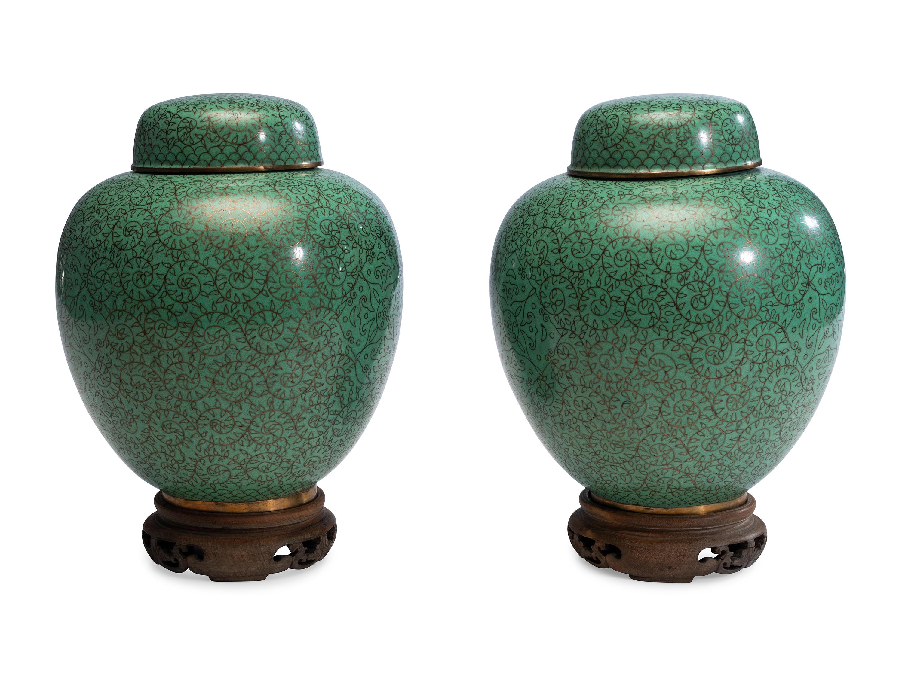 A Pair of Chinese Export Cloisonné Enamel Ginger Jars