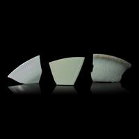 Three Chinese Celadon Glazed Fragments, Song Dynasty — 宋 汝窯、官窯及張公巷瓷片三件