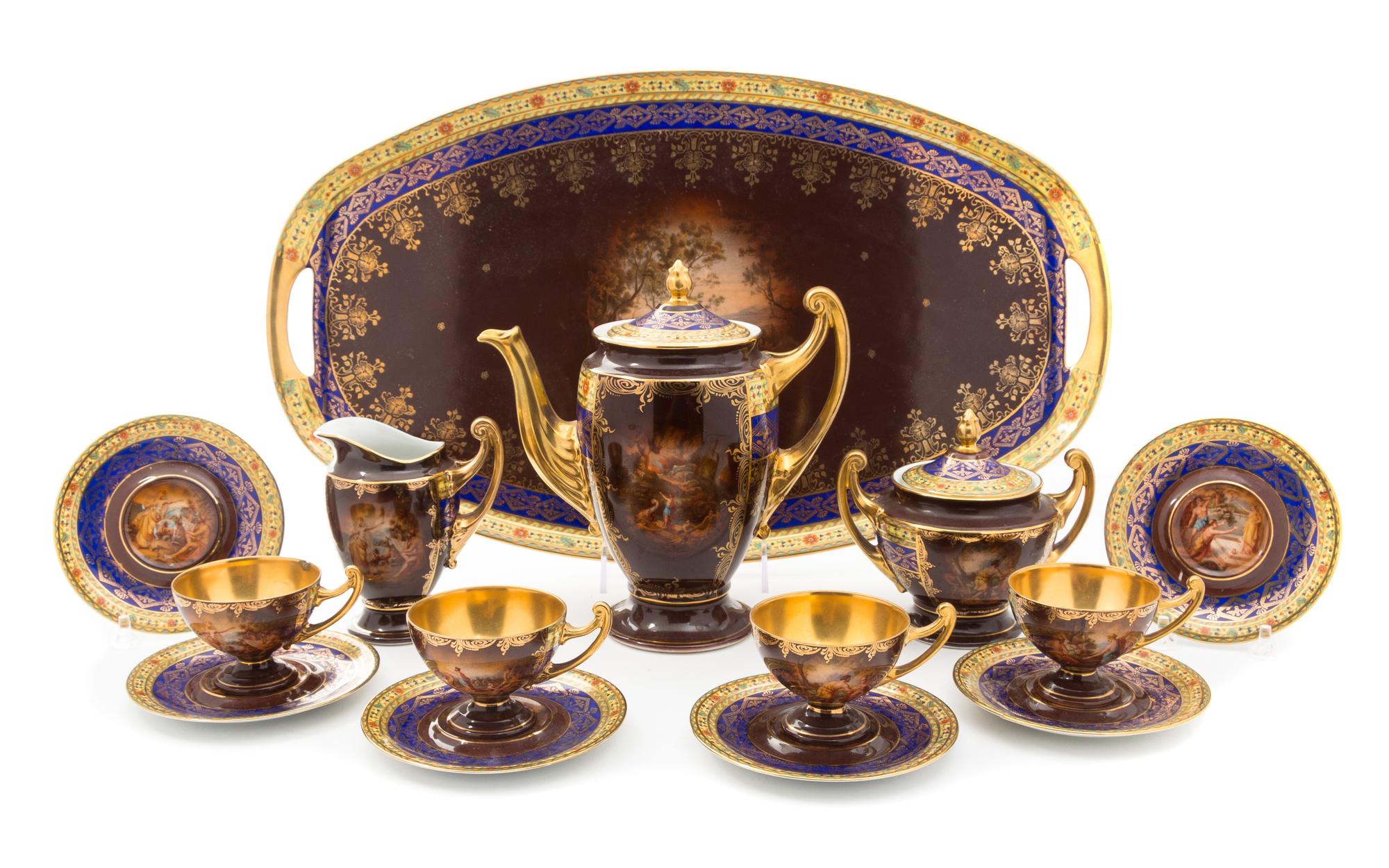 A Vienna Style Porcelain Coffee Service Width of tray 19 1/4 inches.