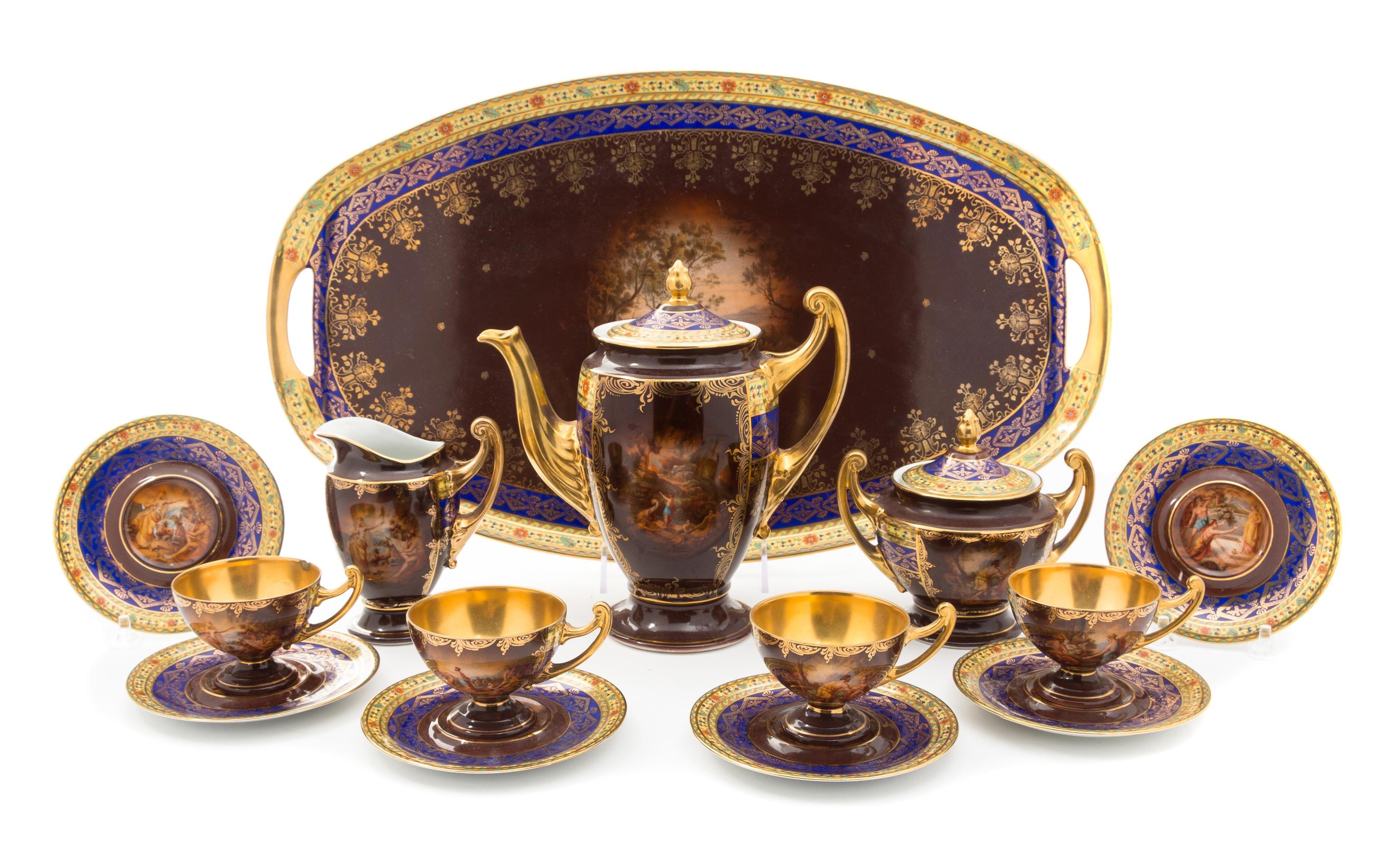 A Vienna Style Porcelain Coffee Service Width of tray 19 1/4 inches.