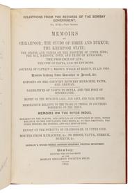 BURTON, Richard Francis, Sir (1821-1890). "Brief Notes Relative to the Division of Time, and Articles of Cultivation in Sind; to Which are Appended Remarks on the Modes of Intoxication in that Province. By Lieutenant R.F. Burton and the late Assistant Surgeon J.E. Stocks... Submitted to Government on the 2nd March 1848." -- "Notes Relative to the Population of Sind; and the Customs, Language, and Literature of the People; &c. &c... Submitted to Government on the 31st December 1847." In: Selections from the Records of the Bombay Government, No. XVII. -- New Series. [Part II]. Bombay: Printed for the Government at the Bombay Education Society's Press, 1855.
