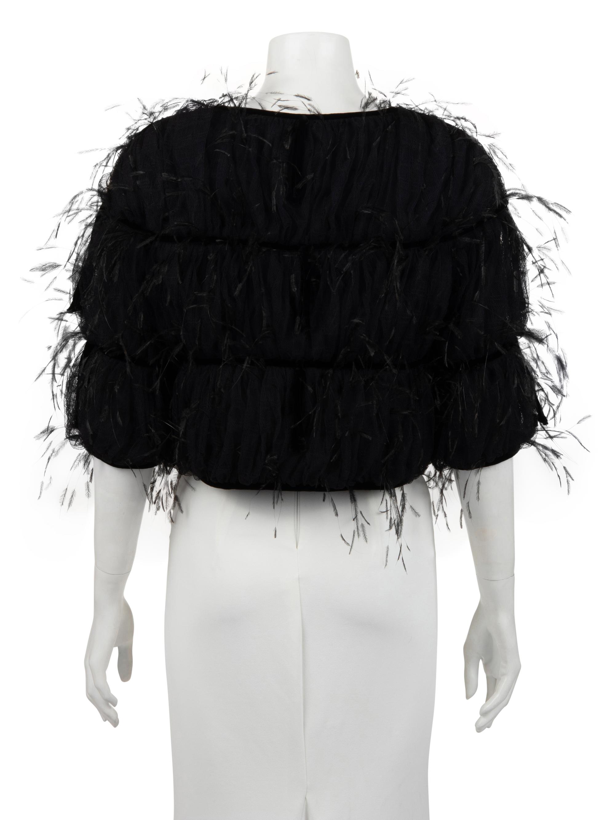 Ralph Rucci Silk Net and Ostrich Feather Crop Jacket