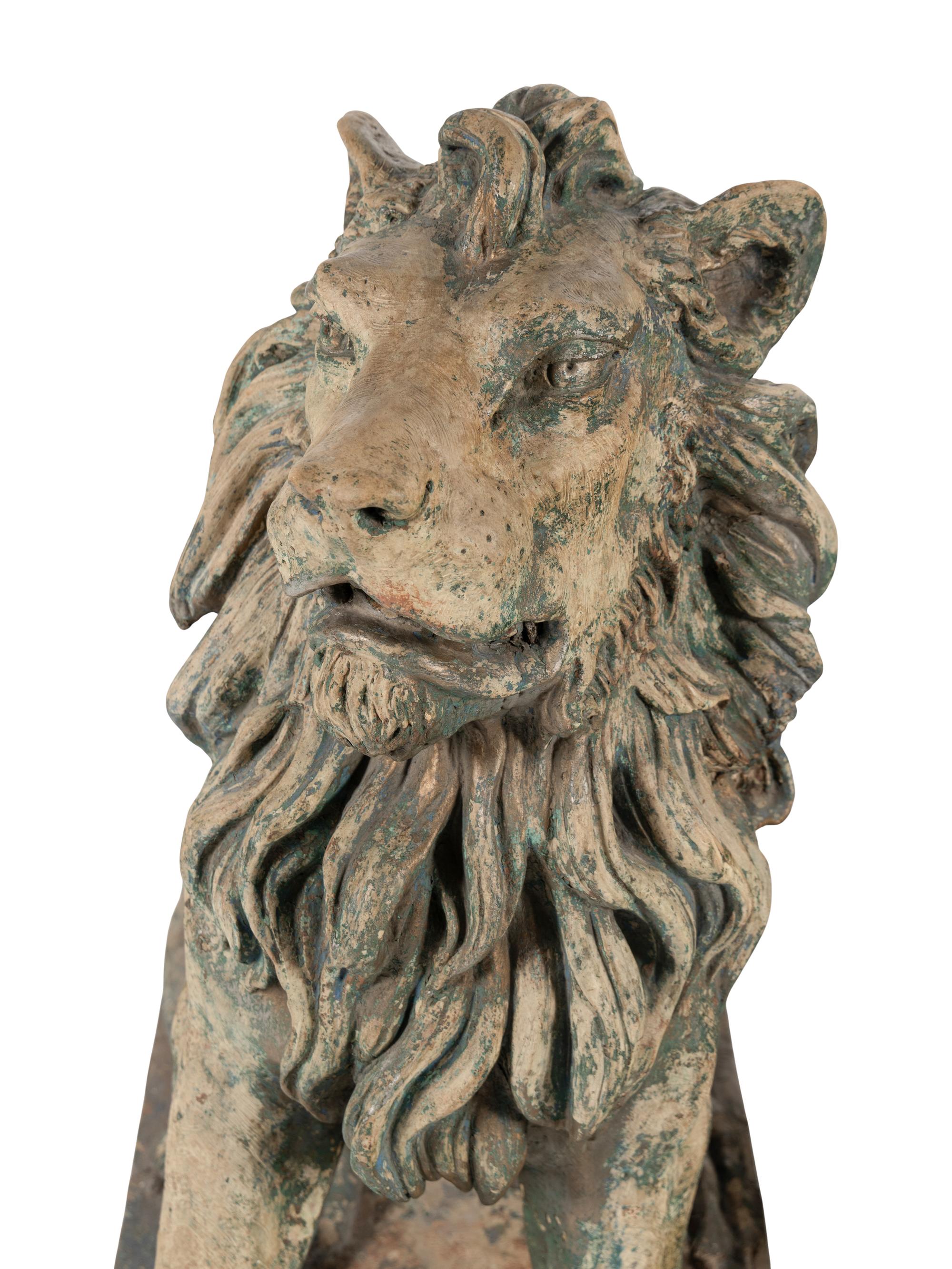 A Pair of Large Painted Composition Lions