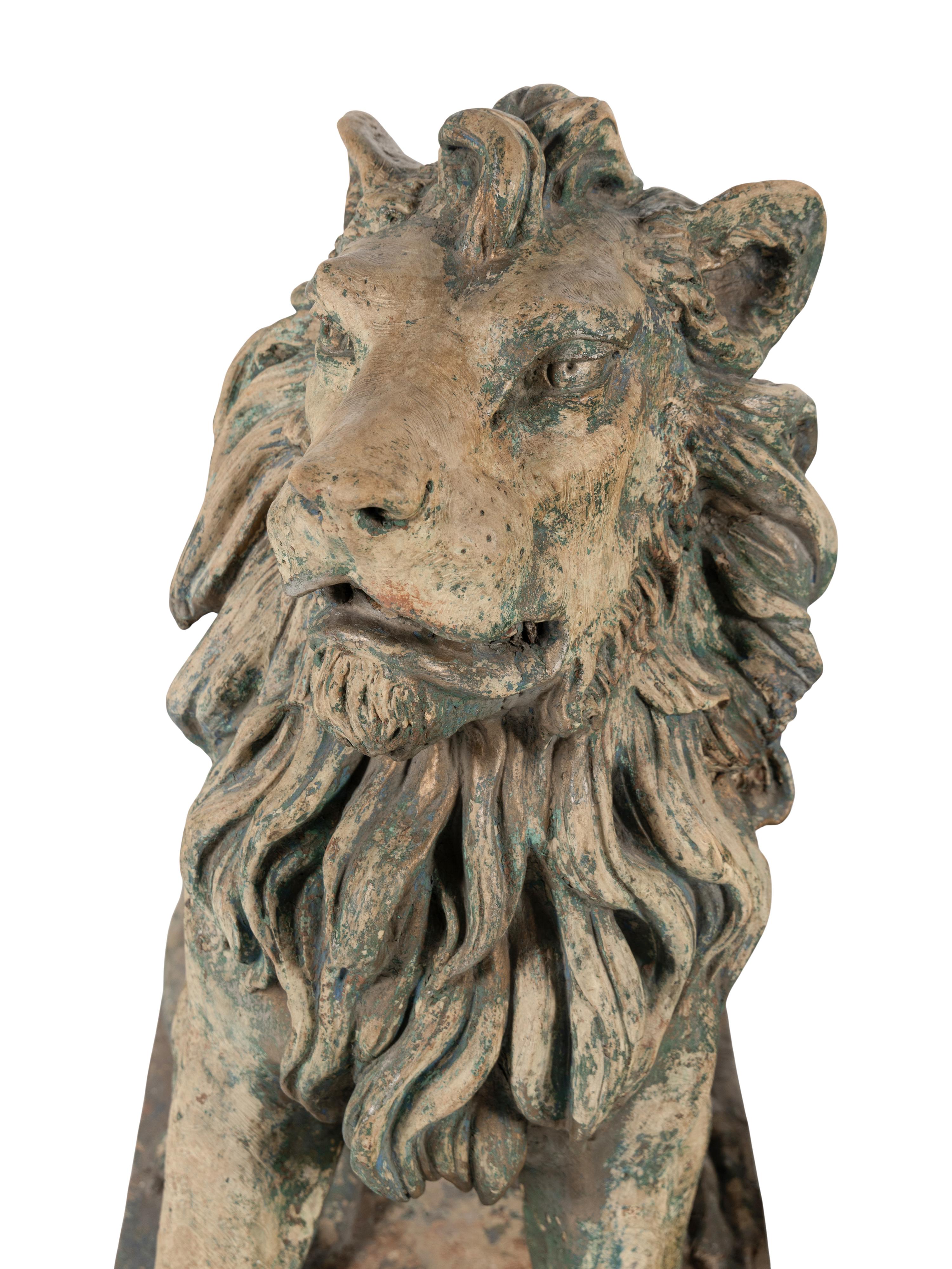 A Pair of Large Painted Composition Lions