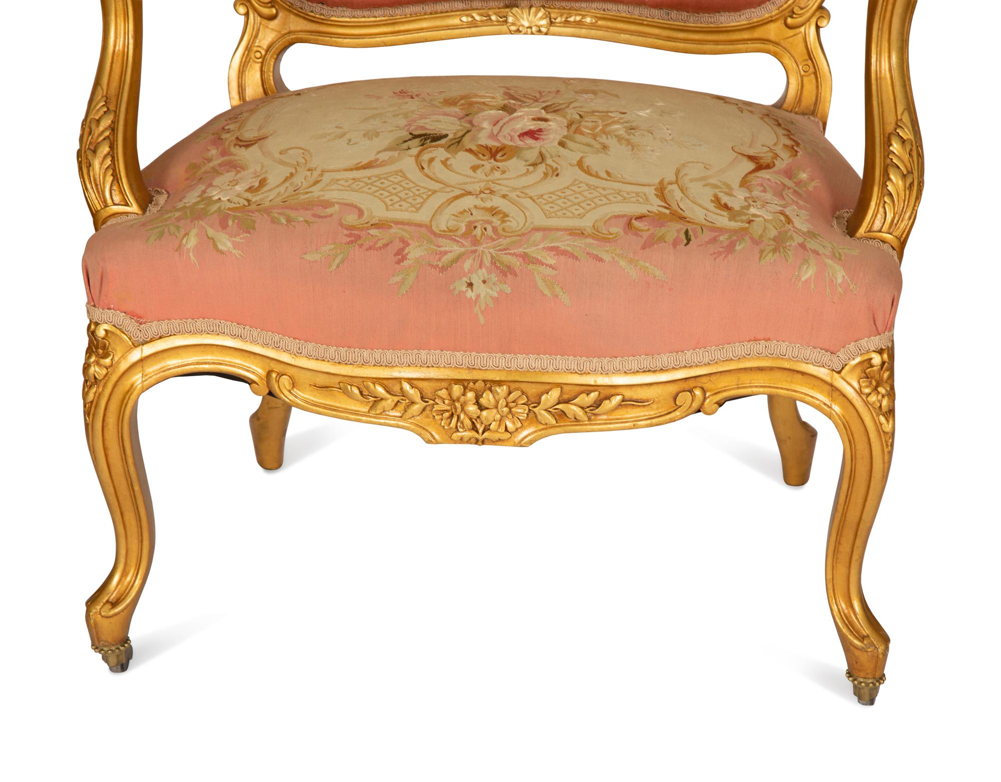 A Louis XV Style Three-Piece Carved Giltwood Salon Suite