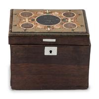 An English Rosewood and Mosaic-Inset Tea Caddy