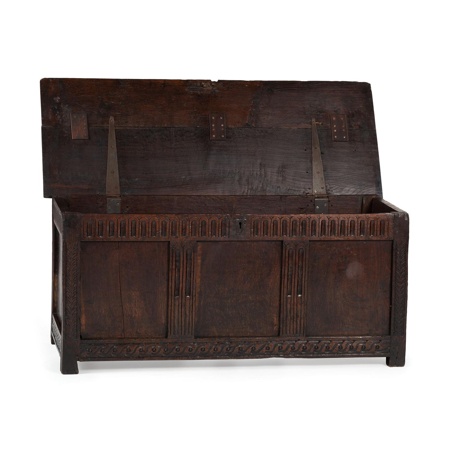 An English Carved Oak Blanket Chest
