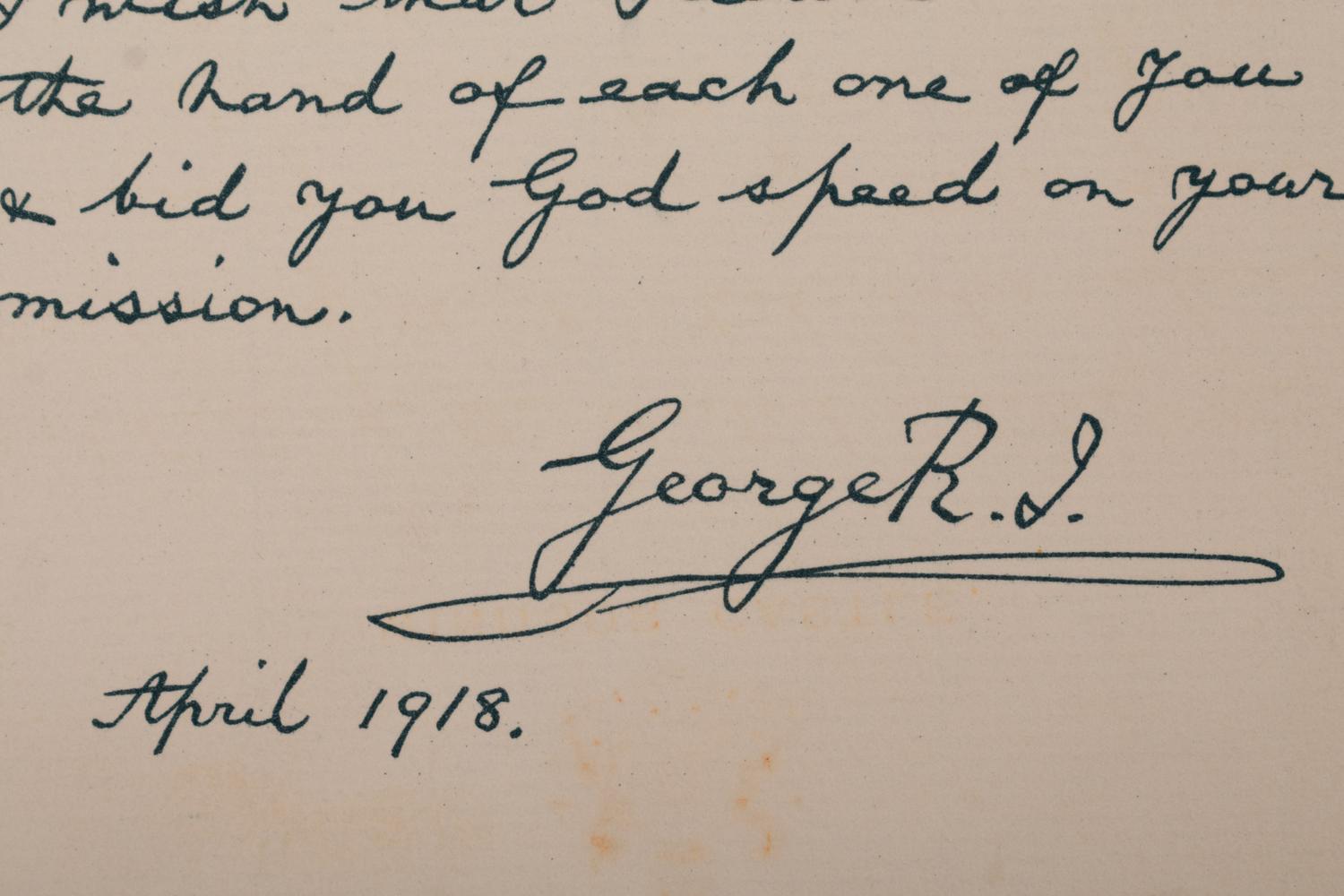 (History) Reproduction of a handwritten letter by King George V dated April, 1918.