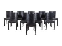 A Set of Ten Embossed Leather-Veneered Dining Chairs in the Style of Jean-Michel Frank