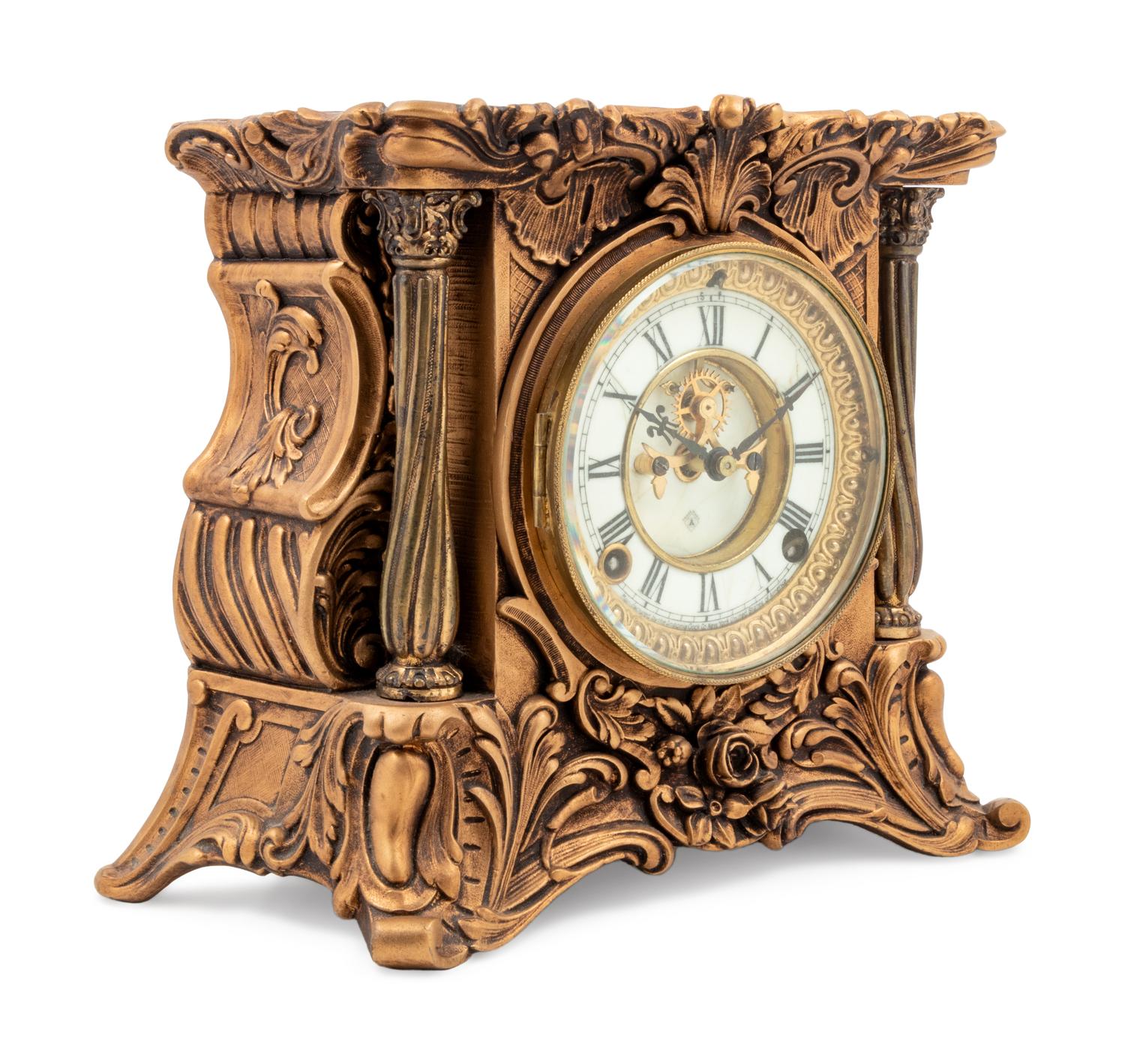 An Ansonia Minerva Gilt Metal Mantel Clock