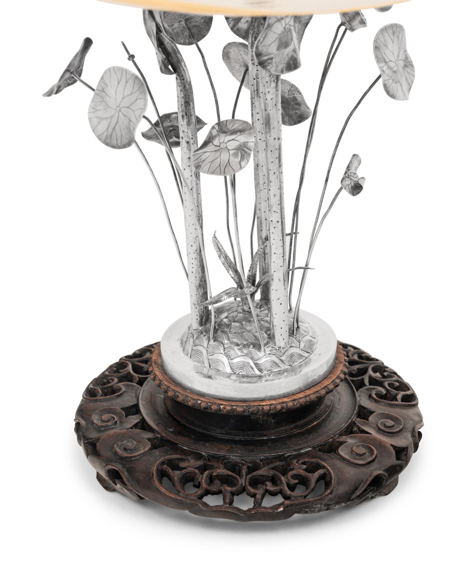 A Pair of Chinese Export Silver and Mother-of-Pearl Table Ornaments