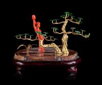 A Spinach Jade, Coral, Agate and Gilt Bronze Table Article