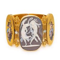 Yellow Gold, Enamel, and Cameo Bangle Bracelet