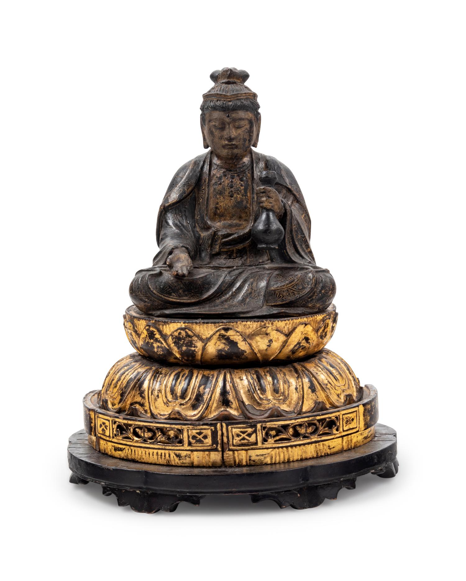 A Japanese Gilt Wood Figure of Seated Kannon