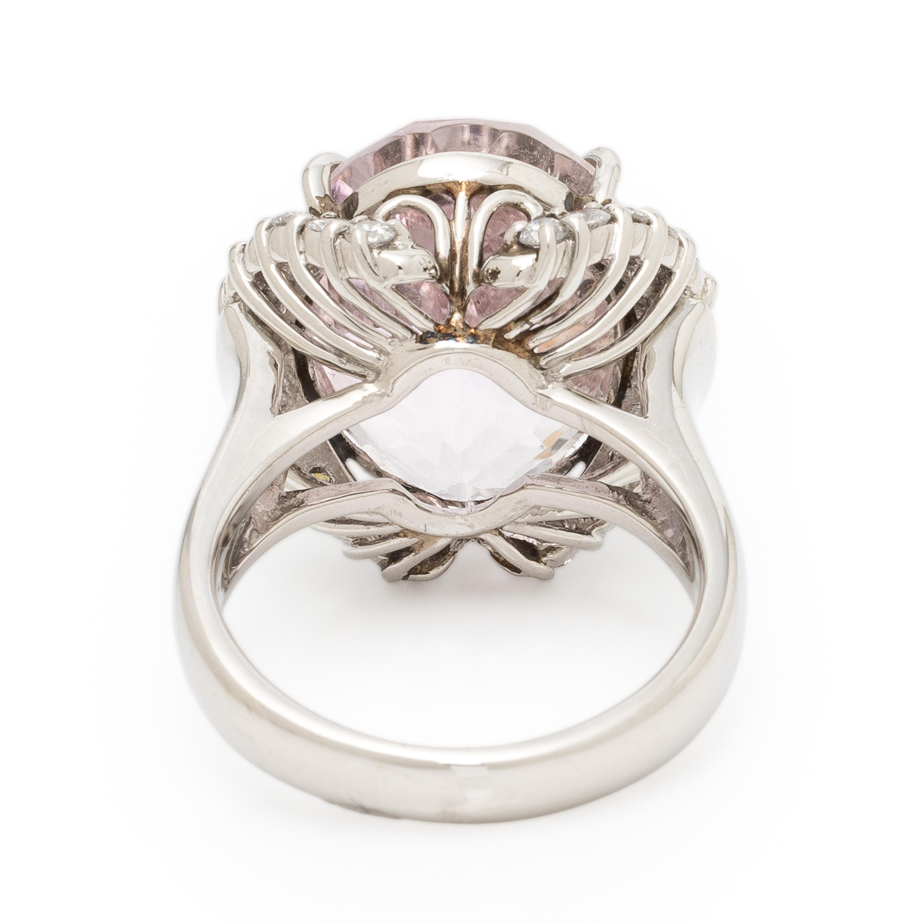 Kunzite, Diamond, and Platinum Ring