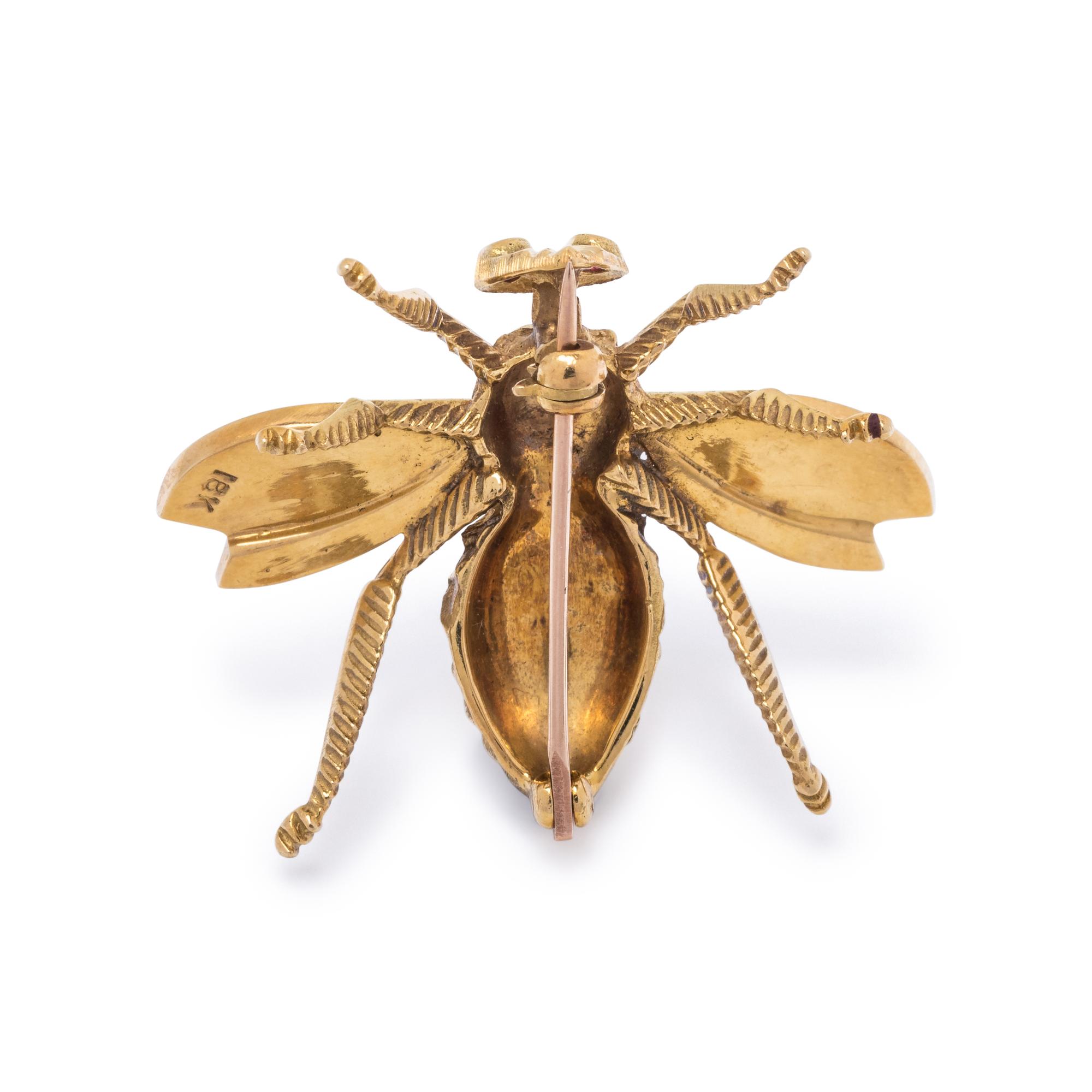 YELLOW GOLD AND ENAMEL BEE BROOCH