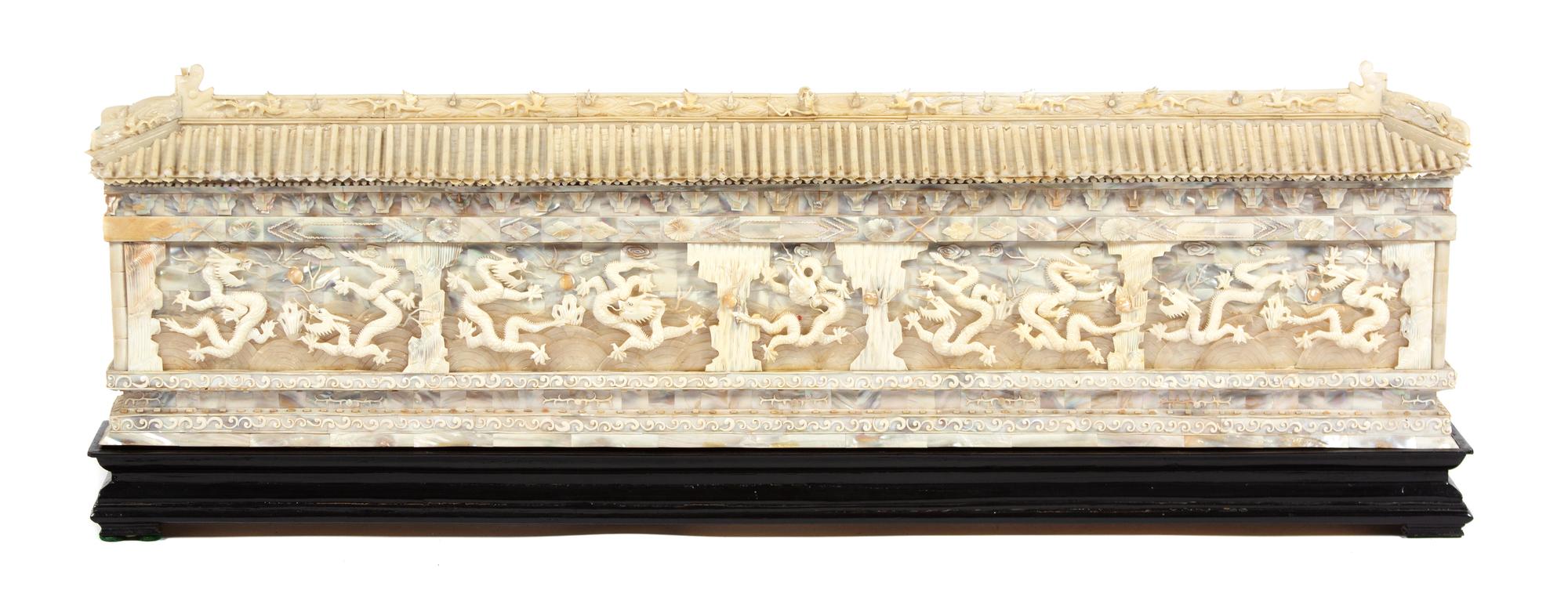 A Chinese Carved Mother-of-Pearl Temple Height 13 1/2 inches x width 42 inches. — 20TH CENTURY