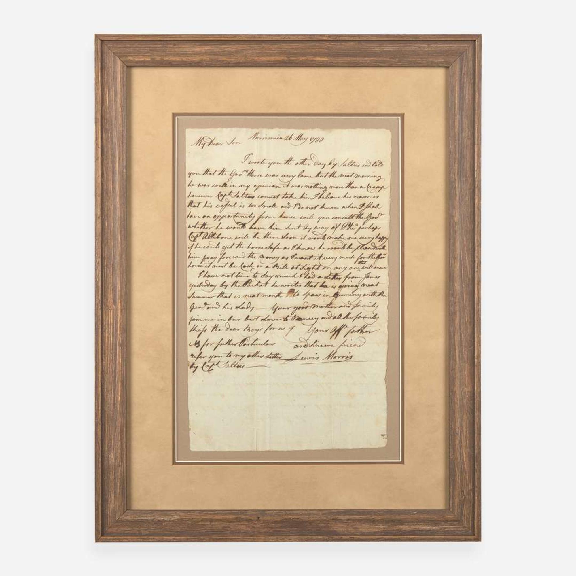 [Declaration of Independence] [New York] Morris, Lewis Autograph Letter, signed