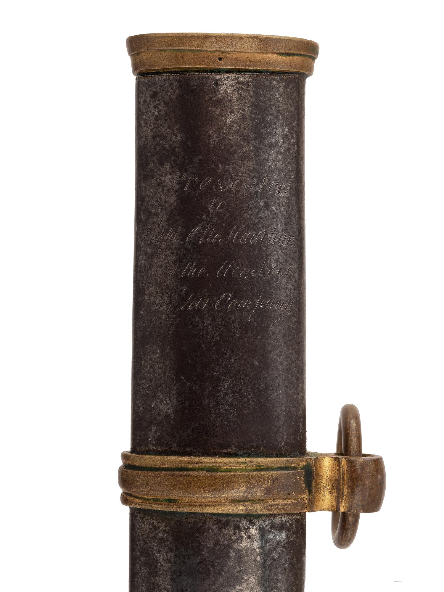 [CIVIL WAR]. Imported US Model 1840 Cavalry Officer’s saber presented to Captain Otto Harhaus, 2nd New York Volunteer Cavalry, who commanded the Regiment at Gettysburg.