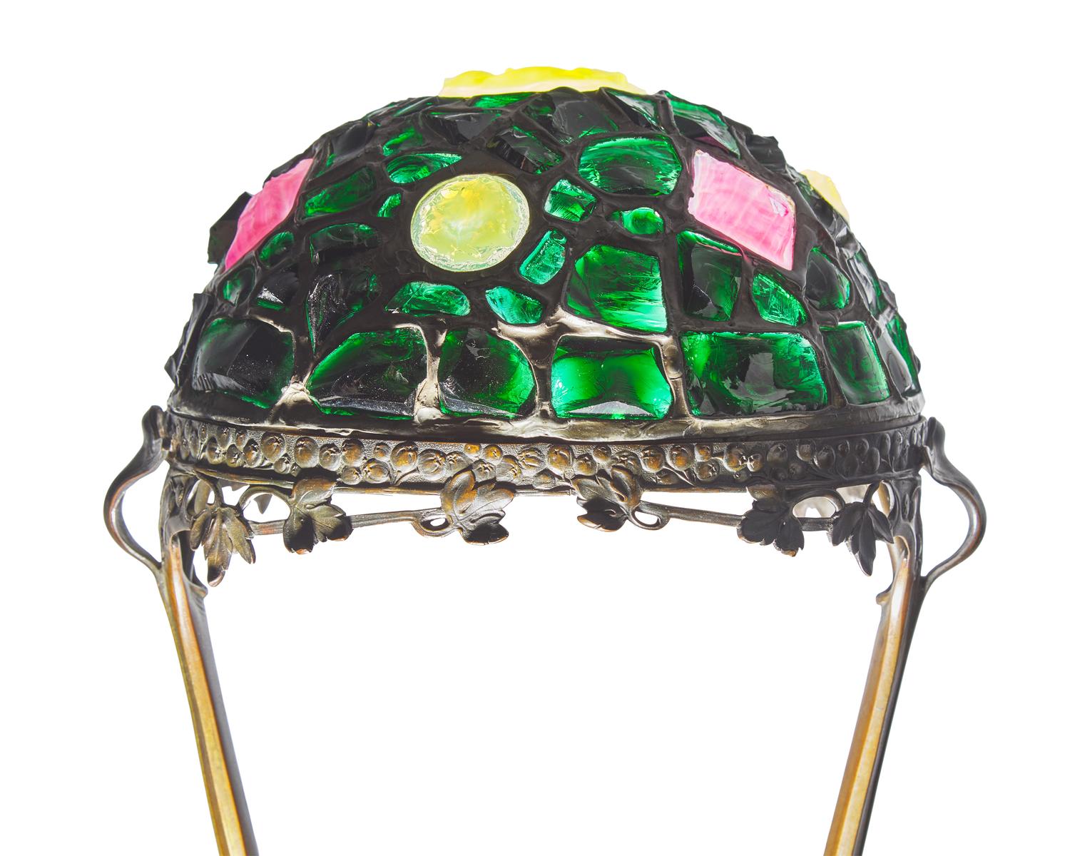 An Jugendstil cast bronze and chunk glass "jewel" table lamp, Hermann Eichberg, Berlin, Germany, circa 1900