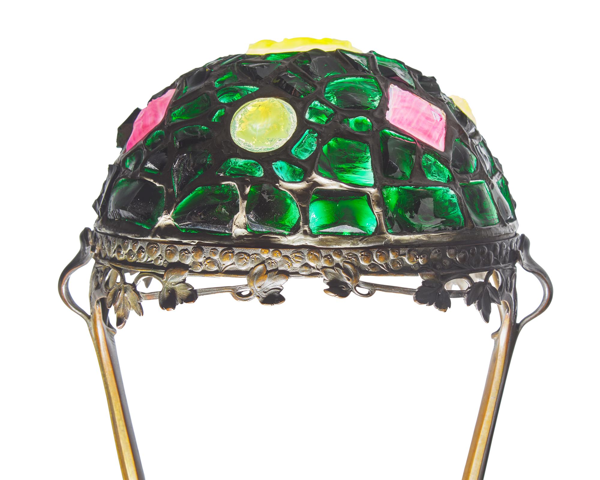 An Jugendstil cast bronze and chunk glass "jewel" table lamp, Hermann Eichberg, Berlin, Germany, circa 1900