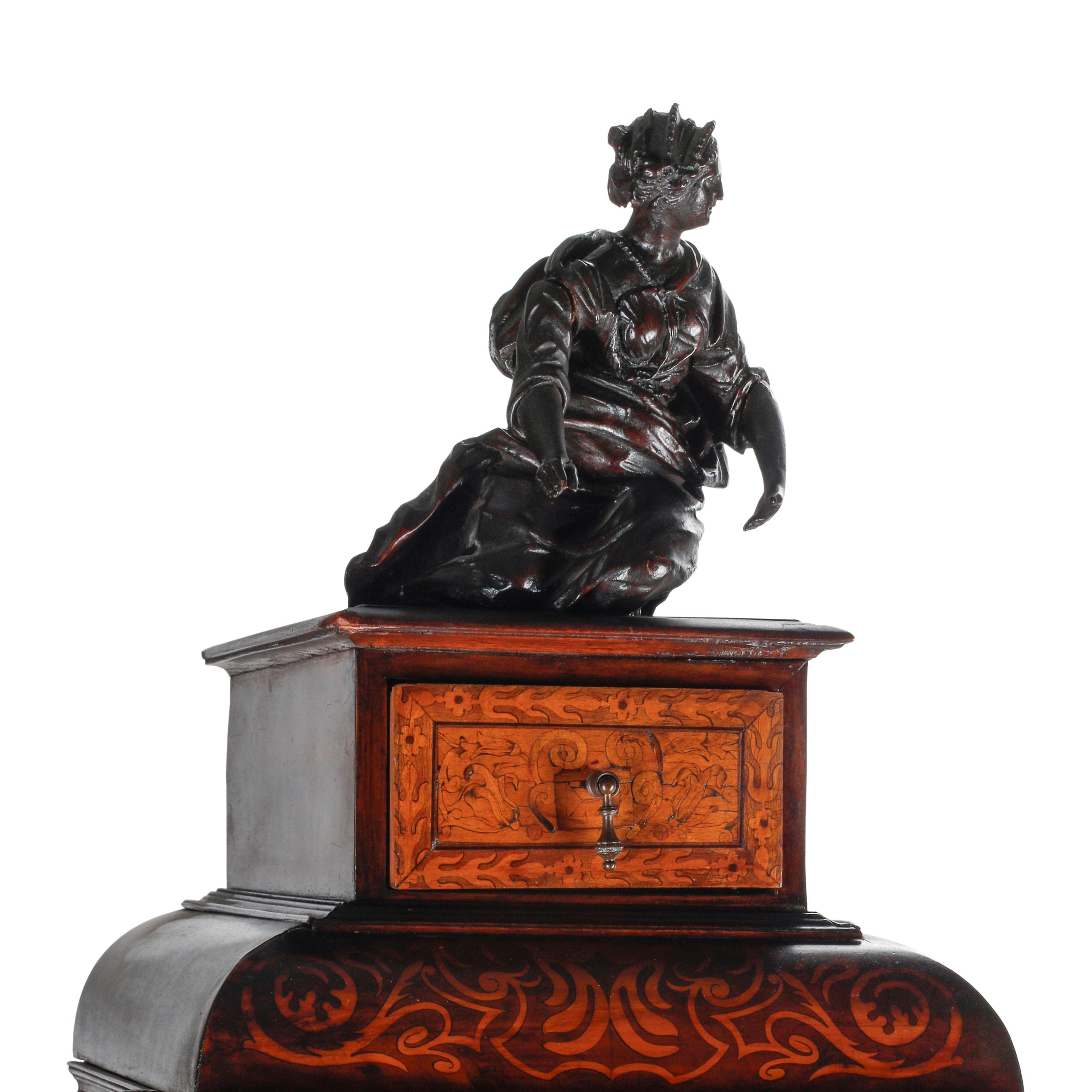 A Flemish Baroque Walnut and Marquetry Bureau Cabinet